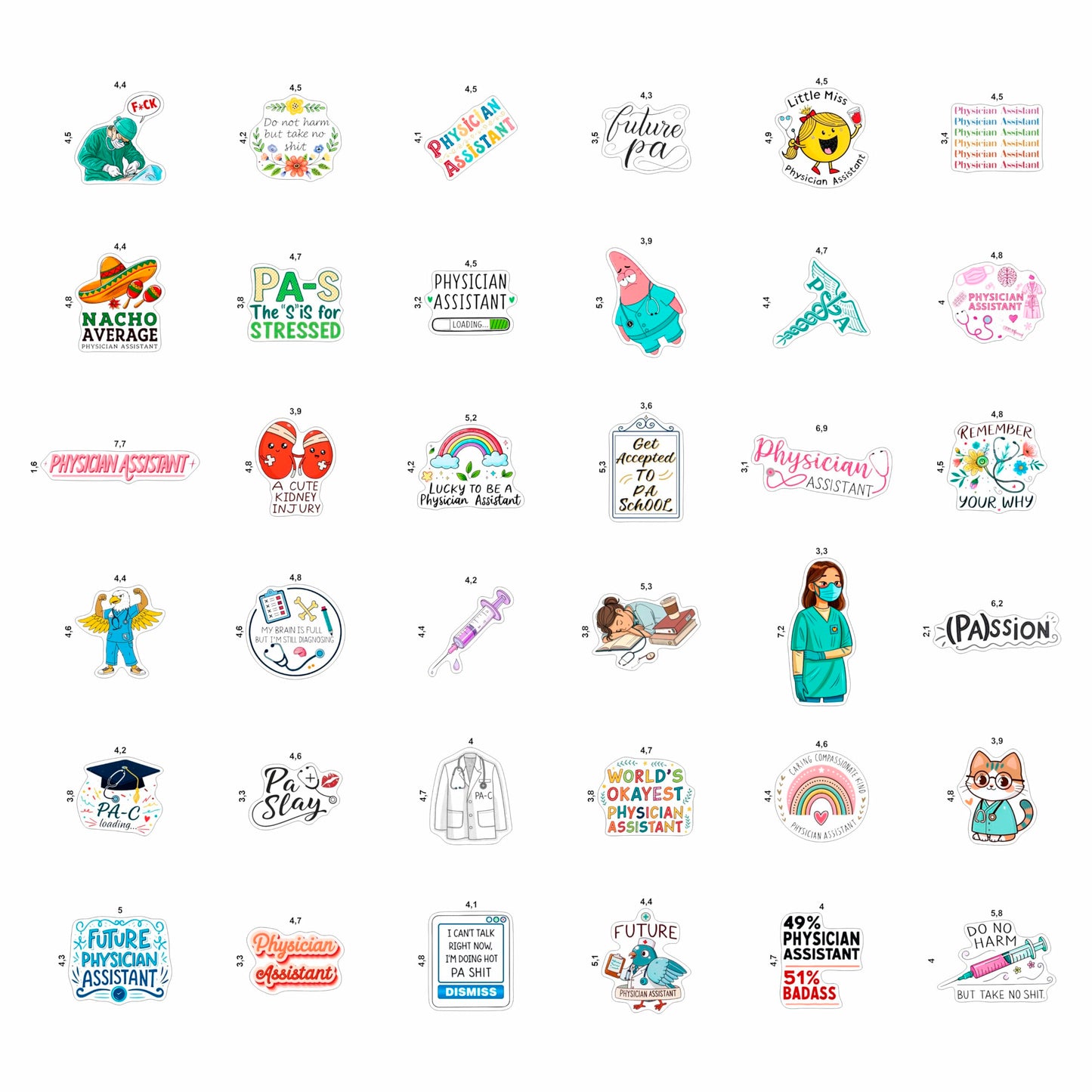 100Pcs Physician Assistant Stickers for Laptop, Water Bottle - PA Stickers - Funny Physician Assistant Gifts, Party Decoration- Medical Decals - Gift for Women & Men