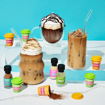 Thoughtfully, Iced Coffee Barista Bar Gift Set, Includes Instant Coffee, Flavored Syrups, Cocoa Powder & Cinnamon Sugar, DIY Coffee Station Sampler Gift for Coffee Lovers