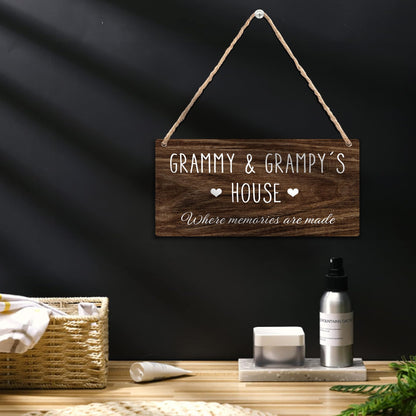 Grammy and Grampy's House Hanging Wooden Signs, Grandma Grandpa Gifts, Grandparents House Decor, Rustic Where Memories Are Made House Hanging Plaque 12x6