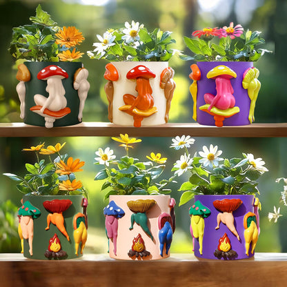 GUGUGO Mushroom Female Body Planters, Unique Dancing Lady Flowers Planter, Cute Quirky Butt Plant Pots for Indoor Plants, Funny Succulent Flower Pot for Home Decor, Eclectic Aesthetic Gift, Green