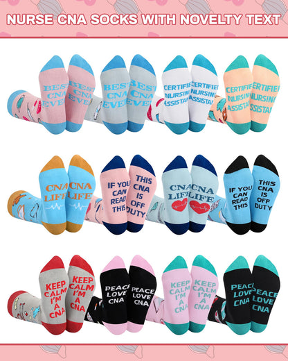 Didaey 12 Pairs CNA Week Nurse Sock for Women Nurse Week Gifts Cotton Crew Socks for Nursing Student Doctor CNA Accessories for Work Appreciation Gifts