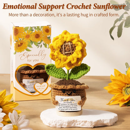 Thank You Gifts for Women Emotional Support Crochet Plush, Administrative Professional Day Gifts Easter Basket Handmade Positive Sunflower Crochet Employee Appreciation Gift for Women Teacher Coworker