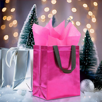 KeerxunBag 12pcs Reusable Gift Bags（Includes Tissue Paper） Gift bag with handle Birthdays Parties Holidays Weddings Medium 10x4x8in pink Gift Bags