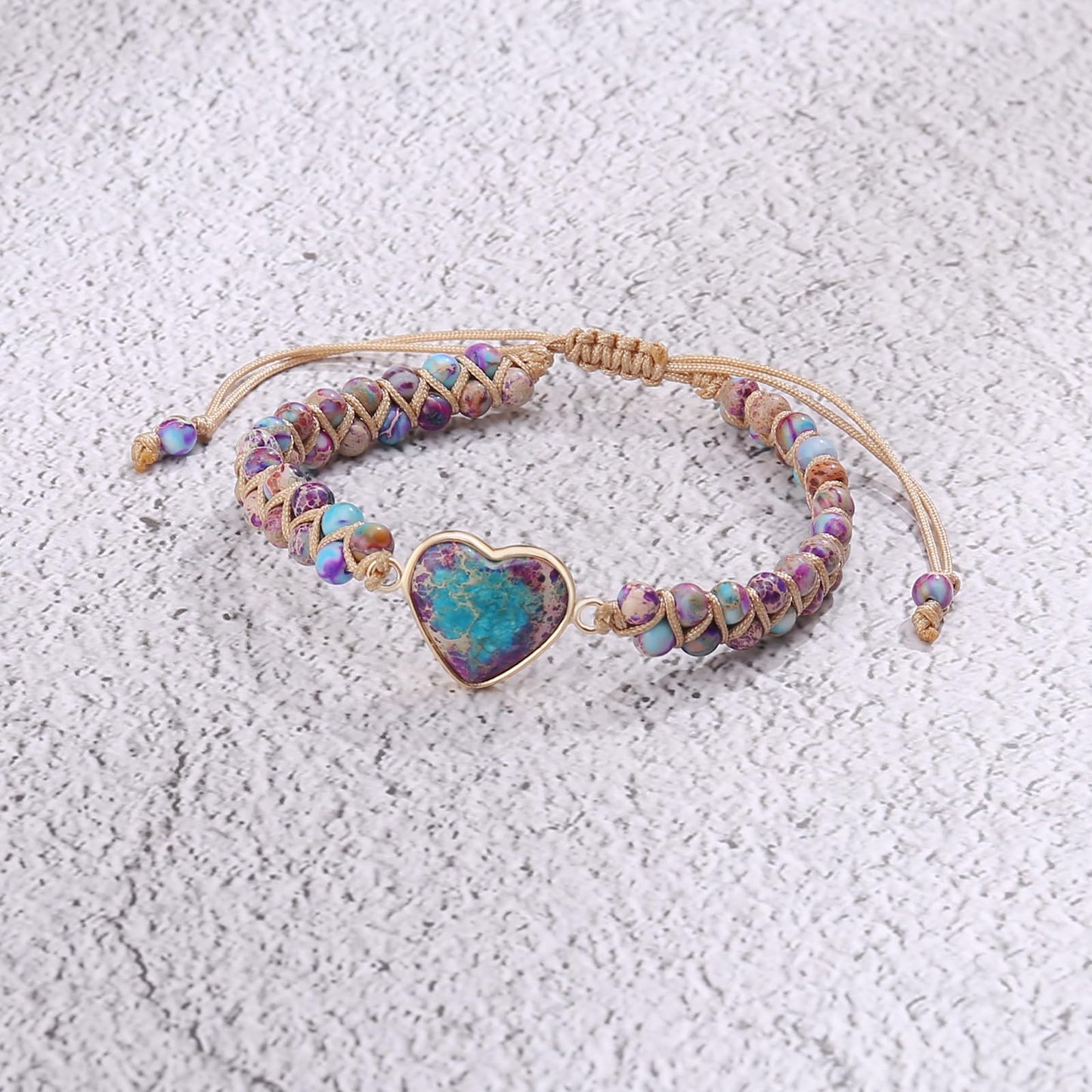 Jasper Heart Bracelet Adjustable Imperial Stone Beaded Braided Handmade Bracelet for Women Birthday Anniversary Mothers Day Christmas Graduation Jewelry Gifts for Her Mother Daughter