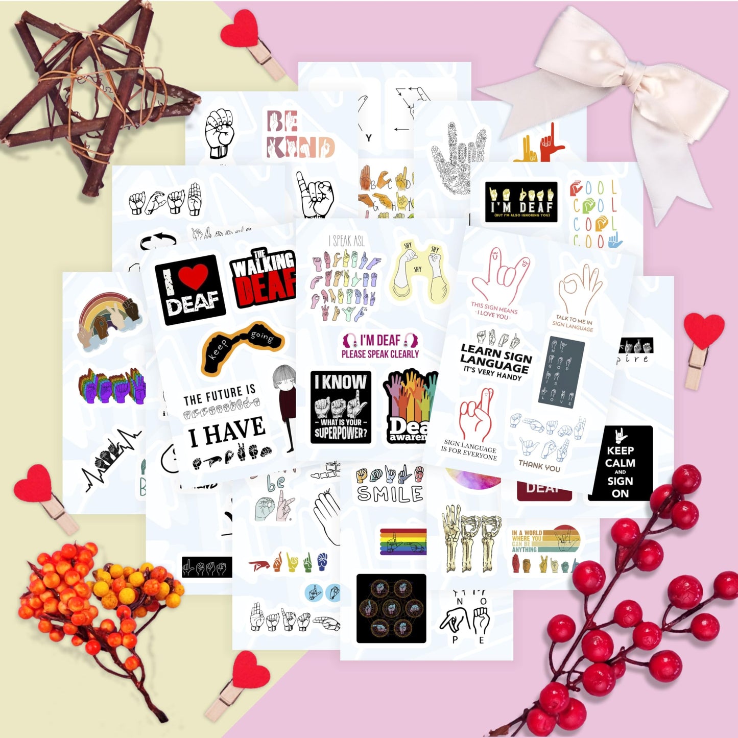 BulbaCraft 100Pcs Sign Language Stickers Alphabet, ASL Stickers for Water Bottle and Laptop - Sign Language Party Favors & Decorations, Waterproof Vinyl Decals, Gifts for Women & Men
