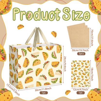 Peconal Taco Gift Bag Taco Mexican Fiesta Gift Wrapping Paper Bag with Handle Greeting Card Tissue Paper Mexican Food Party Favors Bag for Boys Girls Birthday Taco Tuesday Party Supplies Decorations