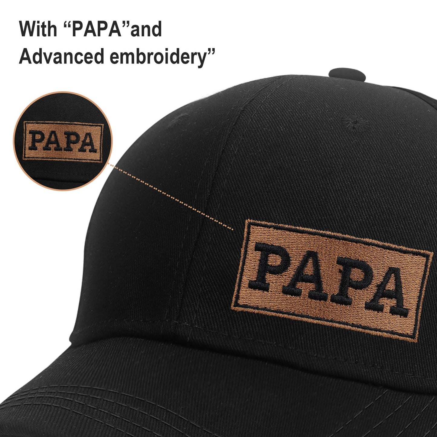 Papa Gifts, Papa Hats for Men Fathers Day Embroidered Letters Adjustable Baseball Cap Black