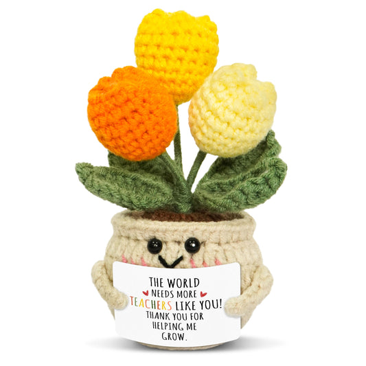 OASSIE Teacher Appreciation Gifts for Women Men - Handmade Positive Tulip Crochet Flowers - Teachers Day Graduation Birthday Thank You Appreciation School Retirement Gifts for Teachers from Student