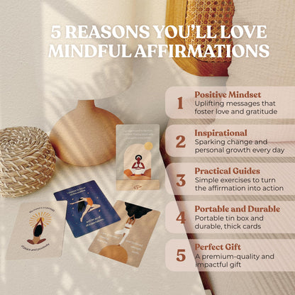 Daily Positive Affirmation Cards for Women - 50 Mindfulness Meditation Cards for Self Care in Tin Box with Wooden Stand - Motivational & Inspirational Gifts for Women, Best Friend, Sister