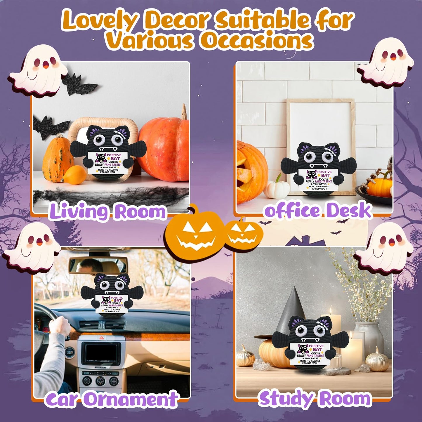 Handmade Positive Crochet Bat Doll Birthday Gifts for Women Men Friends Couples Unique Gifts for Her Him Inspirational Cute Desk Emotional Crochet Room Decor for Women