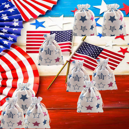American Flag Patriotic Star Gift Treat Bags Drawstring Gift Bags for 4th of July, Independence Day, Labor Day Party Decorations
