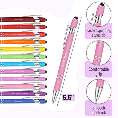 Mr. Pen- Inspirational Sticky Notes and Stylus Pens, 20 Pack, 3" x 4" Sticky Notes, 8 Pads, 240 Sheets, 12 Black Ink Pens with Stylus Tips, Great for Reminders, List-Making & Task Prioritizing