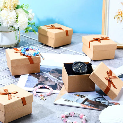 Jexine 12 Pieces Father's Day Gift Boxes for Dad Men 3. 5 Inch Necklace Earring Ring Box Bow Cardboard Jewelry Watch Holder with Velvet Insert Lids for Keychain