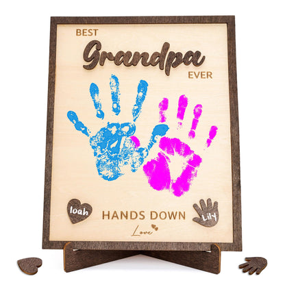 Best Grandpa Ever Gifts - Personalized Wooden Handprint Plaque, DIY Keepsake Craft Kit from Grandkids, Meaningful Family Decor to Capture Precious Memories, Unique Birthday Christmas Gift for Grandpa