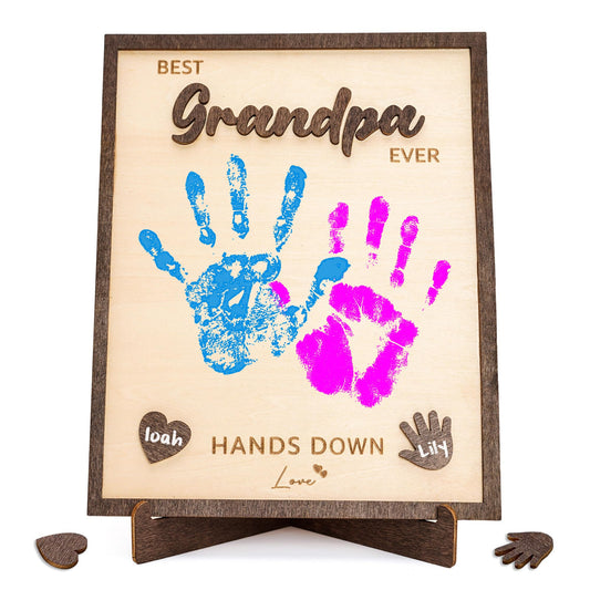 Best Grandpa Ever Gifts - Personalized Wooden Handprint Plaque, DIY Keepsake Craft Kit from Grandkids, Meaningful Family Decor to Capture Precious Memories, Unique Birthday Christmas Gift for Grandpa