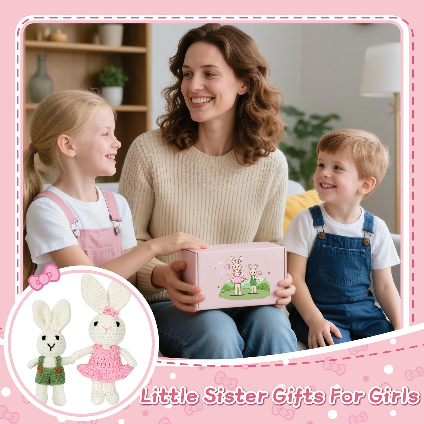 Big Sister Crochet Gifts for Girls, Big Sister Little Brother Doll Gift Set to Celebrate Little Girls Promoted to Sister, Gifts for Older Siblings of New Baby