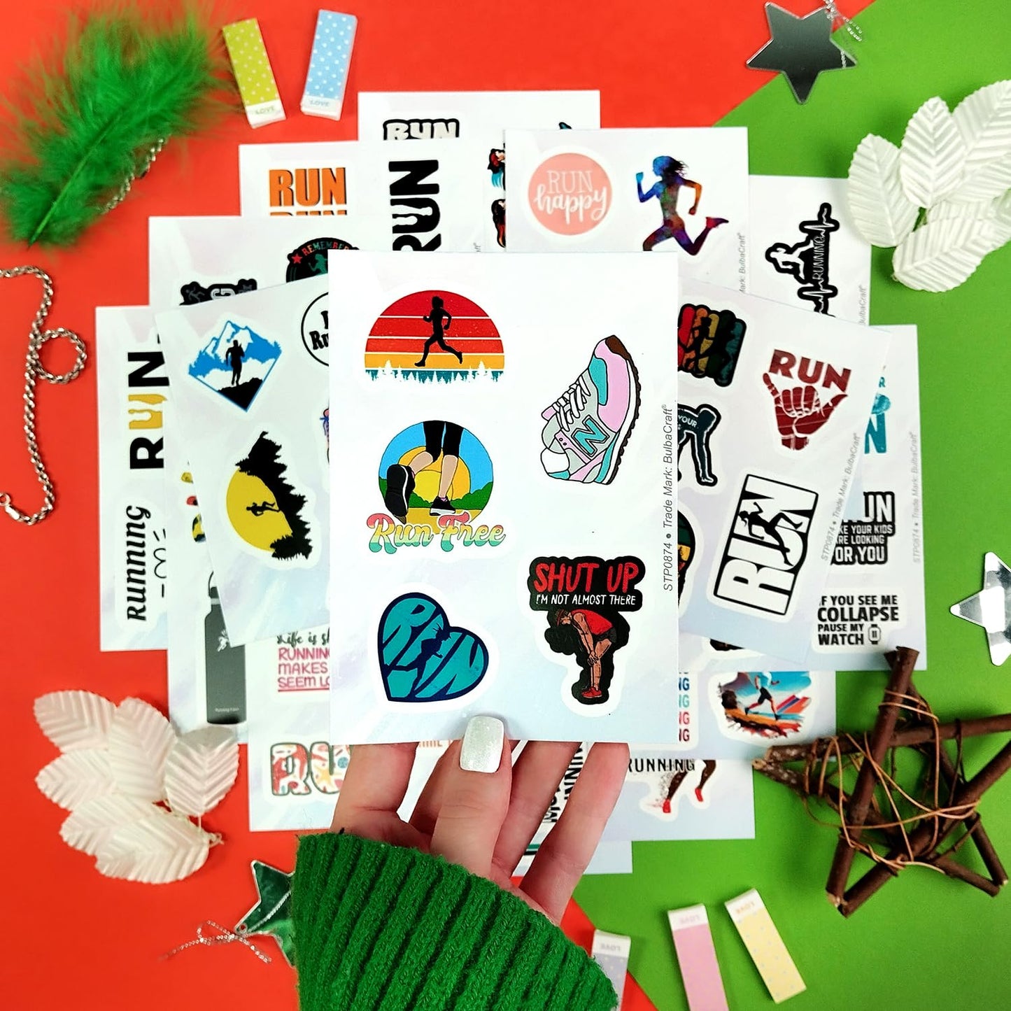 BulbaCraft Running Stickers for Water Bottles, Run Stickers and Decals, Runner Decals - Running Themed Party Decorations, Presents for Marathon Runners Men, Gifts for Women & Men