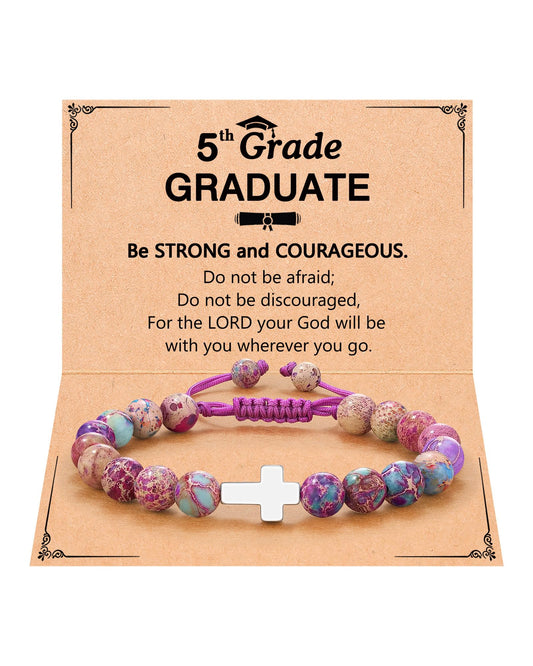 UPROMI Cross Bracelet for Girls Baptism Communion Confirmation Gifts, Kindergarten/Preschool/5th Grade/8th Grade Graduation Gifts