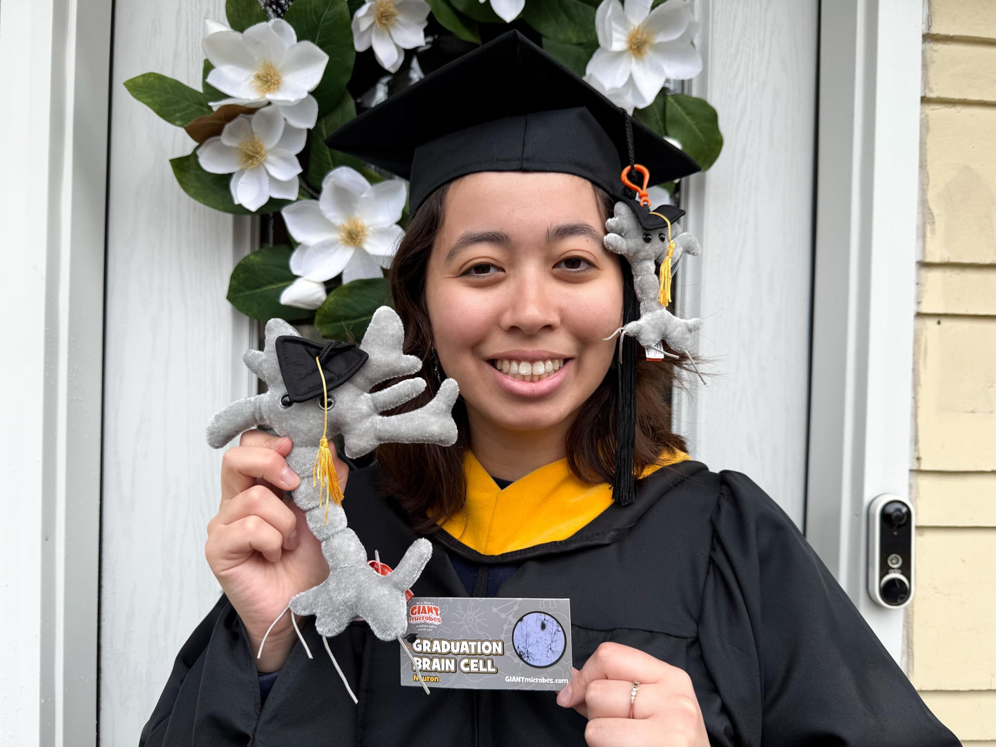 GIANTmicrobes Graduation Brain Cell Plush - Celebrate with our signature Brain Cell plush donning a graduation cap and tassel, Uniquely Fun Student Gift to Commemorate Achievements