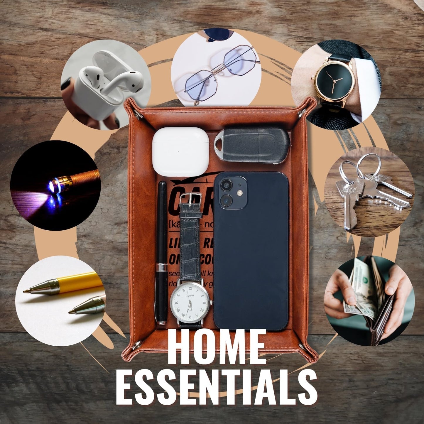 INNObeta Car Guy Gifts for Men - Car Lovers or Enthusiast Valet Tray Gift - Desktop Storage Organizer, PU Leather Bedside Tray for Keys and Coins - Ideal Birthday Present for Men