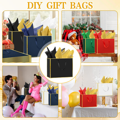Epoesch 12 Pack Black Gift Bags with Handles – Includes 24 Tissue Paper – 11.8"x10"x4" – Elegant 5 Senses Gift Bags for Wedding, Bridesmaids, Groomsmen, Guests, Easter, Father's Day, Holidays (Black Gold)
