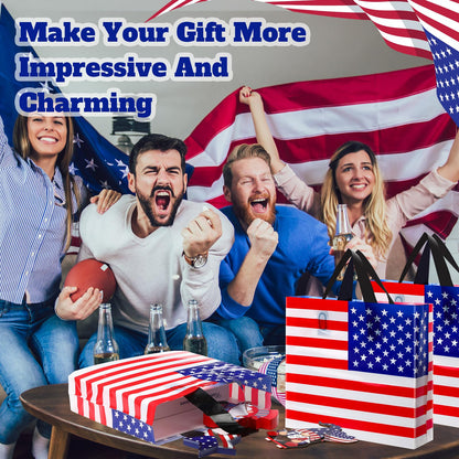 Sweetude 24 Pcs American Flag Plastic Shopping Bag with Handle 10 x 13'' Patriotic Gift Bags for Memorial Day Independence Day Party