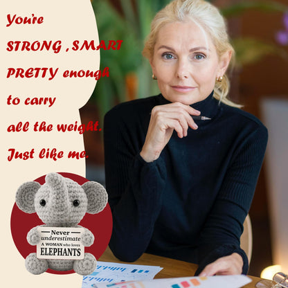 Elephants Gifts for Women, Emotional Support Animal for Mom Sister, Inspirational Friendship Crochet Gifts for Coworkers Friends Christmas Funny Positive Stocking Stuffers Secret Santa