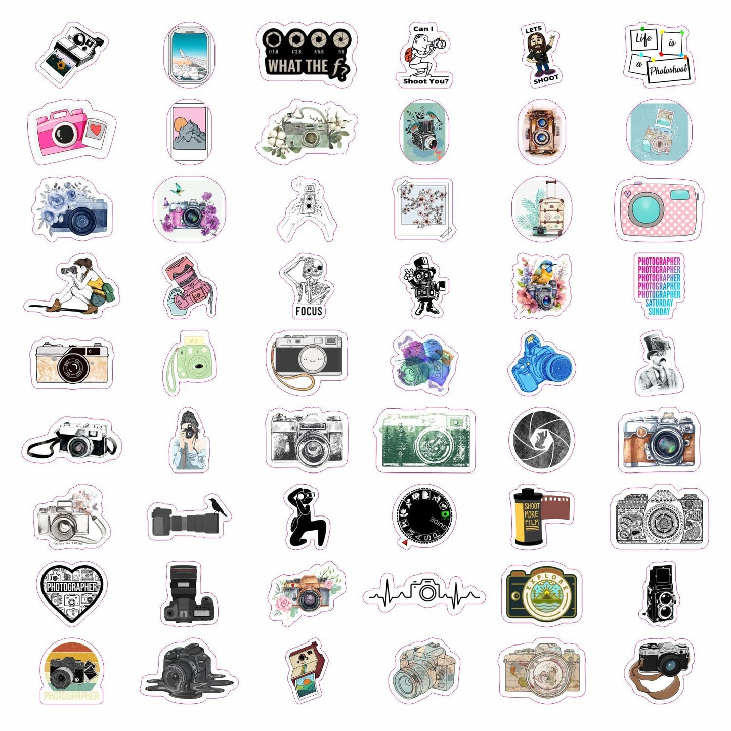BulbaCraft 100Pcs Photography Stickers, Camera Stickers for Water Bottles, Laptop, Scrapbooking, Planners — Photographer Gifts Women, Camera Gifts for Photographers Women & Men