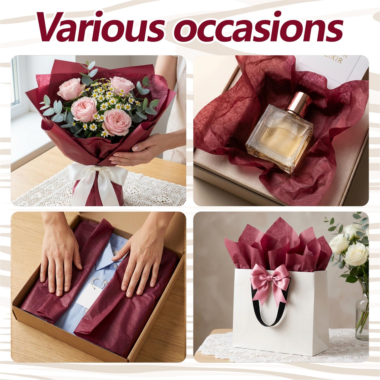 Bobobag 100 Sheets Burgundy Tissue Paper 20"X14" Tissue Paper for Gift Bags, Gift Wrapping Tissue, Christmas Tissue Paper Anniversary Holiday Decoration Arts Craft