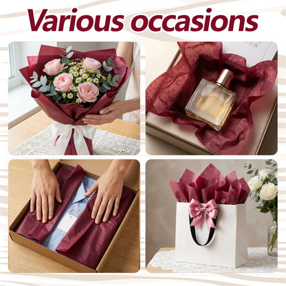 Bobobag 100 Sheets Burgundy Tissue Paper 20"X14" Tissue Paper for Gift Bags, Gift Wrapping Tissue, Christmas Tissue Paper Anniversary Holiday Decoration Arts Craft