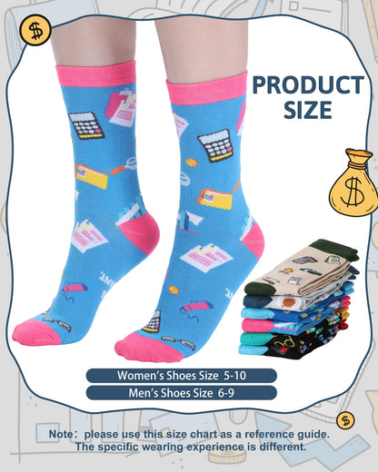 Berlune 6 Pairs Novelty Accountant Graduation Gifts for Women Men Funny Tax Accountants Cpa Graduate Finance Socks for Auditors Accounting Professionals Students