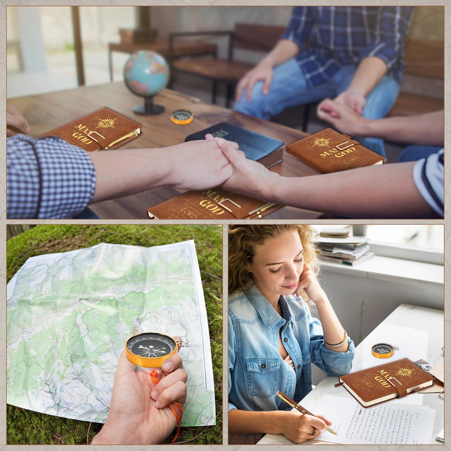 Fuyoooo 4 Pcs Pastors Appreciation Gifts Pastors Father's Day Christian Gifts Include Man of God Pastor Leather Journal Notebook Christian Pen Religious Compass with Gift Box for Church