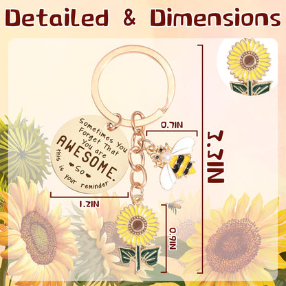 Sunflower Keychains Inspirational Gifts for Women - Motivational Keyring Friendship Keychain Gift, Yellow Sunflower Bee Key Chain for Him Her Friend Coworker Purse Wallet Handbags Backpack