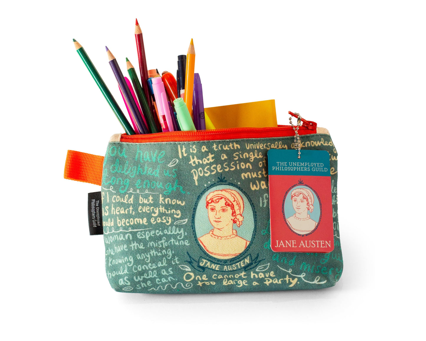 The Unemployed Philosophers Guild Jane Austen Bag - 9" Canvas Zipper Romance Themed Pouch for Pencils, Tools, Cosmetics, Toiletries and More