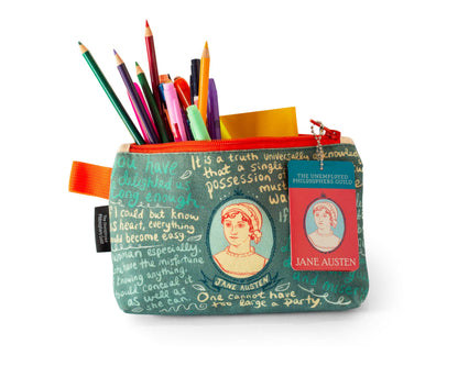 The Unemployed Philosophers Guild Jane Austen Bag - 9" Canvas Zipper Romance Themed Pouch for Pencils, Tools, Cosmetics, Toiletries and More
