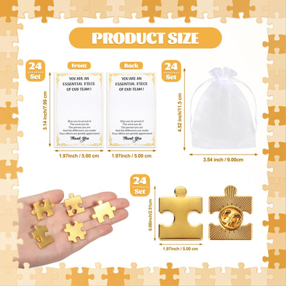 SINCCO 24/48/96 Sets Employee Appreciation Gifts Bulk, Inspirational Employee Of The Month Lapel Pins With Thank You Cards Small Puzzle Piece Gift for Coworkers, Office Staff, Team Building (Gold)