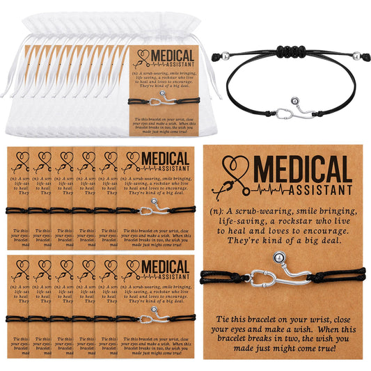 Equsion 24 Set Medical Assistant Bracelet Gifts with Blessing Card and Bag for Medical Assistant Students Practitioner Ma Rn Assist Healthcare Work Cna Week Nurse Day Birthday Party Favor Gifts