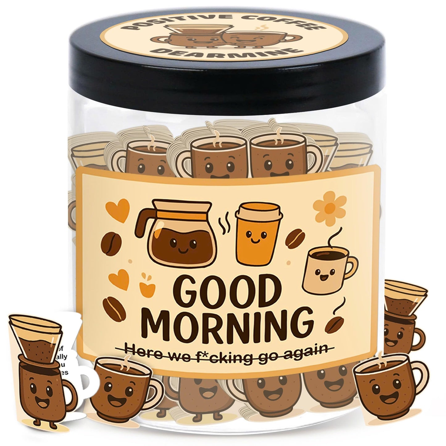 Positive Coffee Jar with 60 Affirmation Cards, Coffee Gifts For Women and Men, Dad, Mom, Coffee Themed Lover Gift, Emotional Support Latte, Cheer Up Funny Gag Gifts for Best Friends, Coworkers