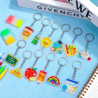 60 Pcs Teacher Keychain Teacher Appreciation Gifts in Bulk 12 Style Apple Acrylic Keychain Key Rings Thank You Key Chain Graduation Gift for Teachers Women and Men