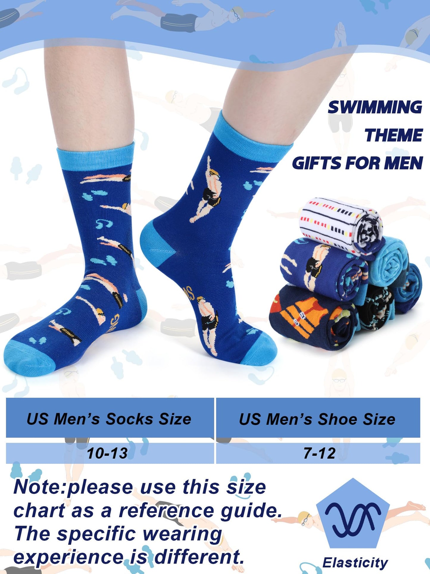 6 Pairs Novelty Sports Gifts for Men Cotton Crew Socks Father Gift for Wrestling Swim Fencing Boxing Dive Lover
