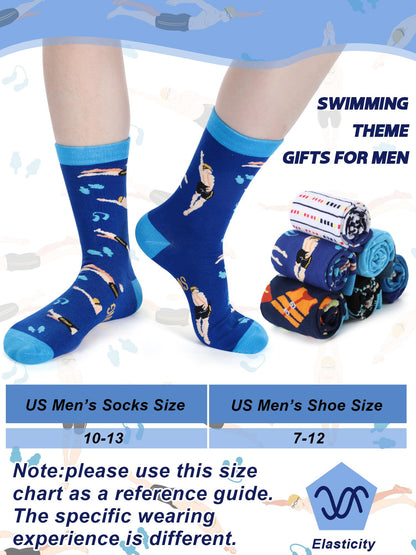 6 Pairs Novelty Sports Gifts for Men Cotton Crew Socks Father Gift for Wrestling Swim Fencing Boxing Dive Lover