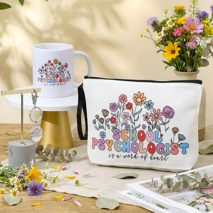 Havawish 3 Pcs School Psychologist Gifts for Women Wildflower Cosmetic Bag Makeup Bag Ceramic Coffee Mug and Keychain Psychology Major Gifts for School Psychologists