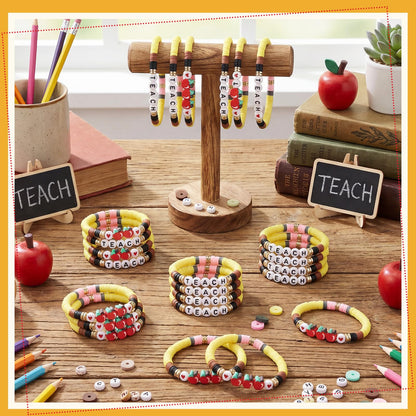 Tondiamo End of Year Gift Bulk for Teacher Apple Pencils Bracelets Graduation Party Favor Back to School Gift Clay Beaded Bracelets for Teachers Thank You Gifts