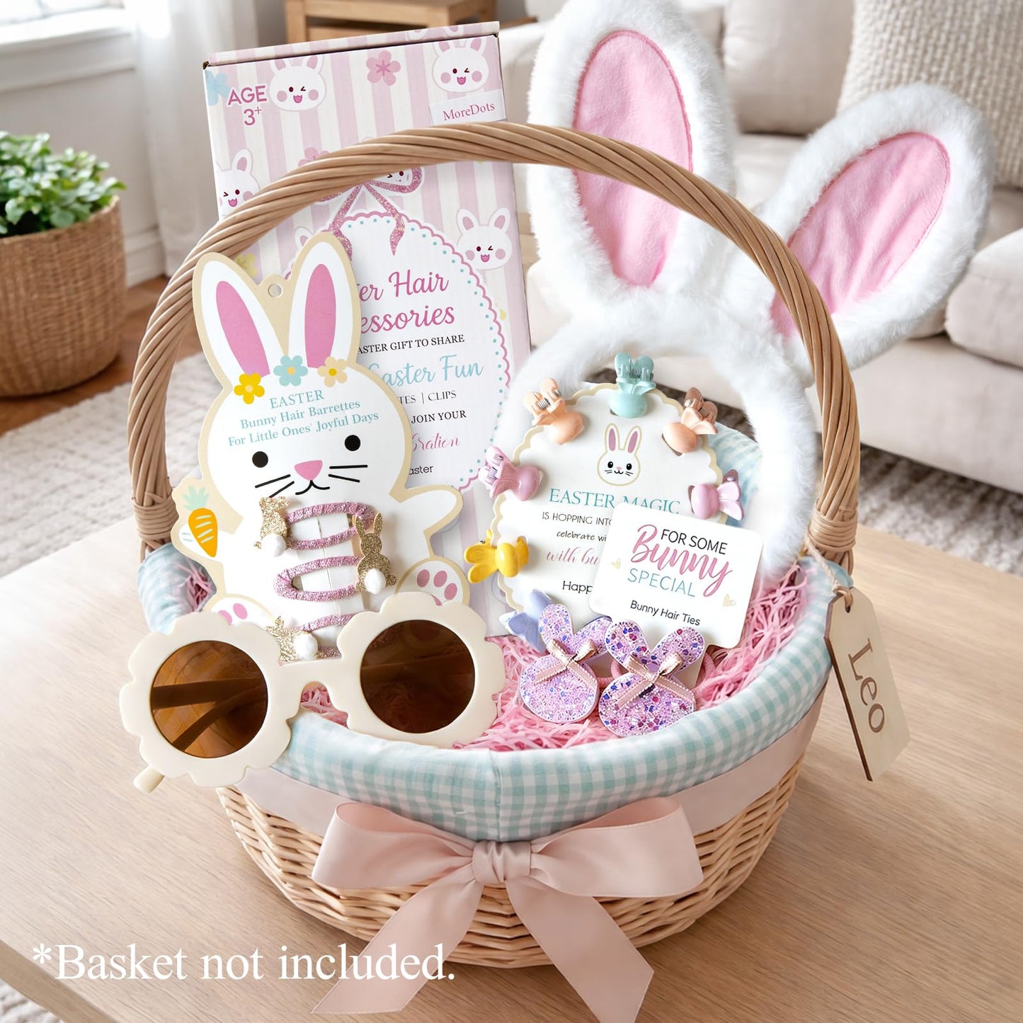 Easter Basket Stuffers - Easter Gifts for Kids - Hair Accessories Set with Plush Ear Headband Hair Ties Clips Sunglasses - Children Baby Toddler Kid Girls Bunny Fillers Gift ideas Ages 1-3 3-5 5-7 6-8