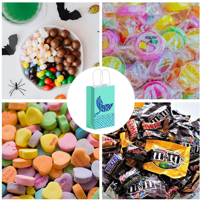 Zonon Mermaid Treats Goodie Candy Bags Set Princess Theme Party Gift Paper Bags Storage Portable for Birthday Pool Party Favors Supplies (18 Pcs)