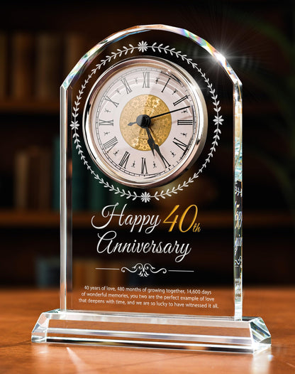 40th Wedding Anniversary Crystal Quartz Clock,40 Years of Marriage Gift,Happy Ruby Anniversary Decoration Gift,for Parents,Grandparents,Couple