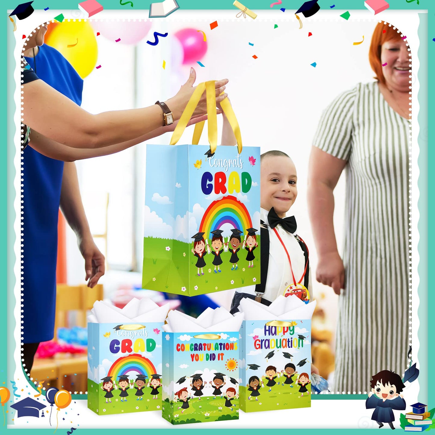 Chunful 15 Pcs Preschool Graduation Gift Bag with Handle and Tissue Paper 11.5 x 5 x 9 Inches Kindergarten Gift Bag for Pre-k Graduation Supplies Gifts