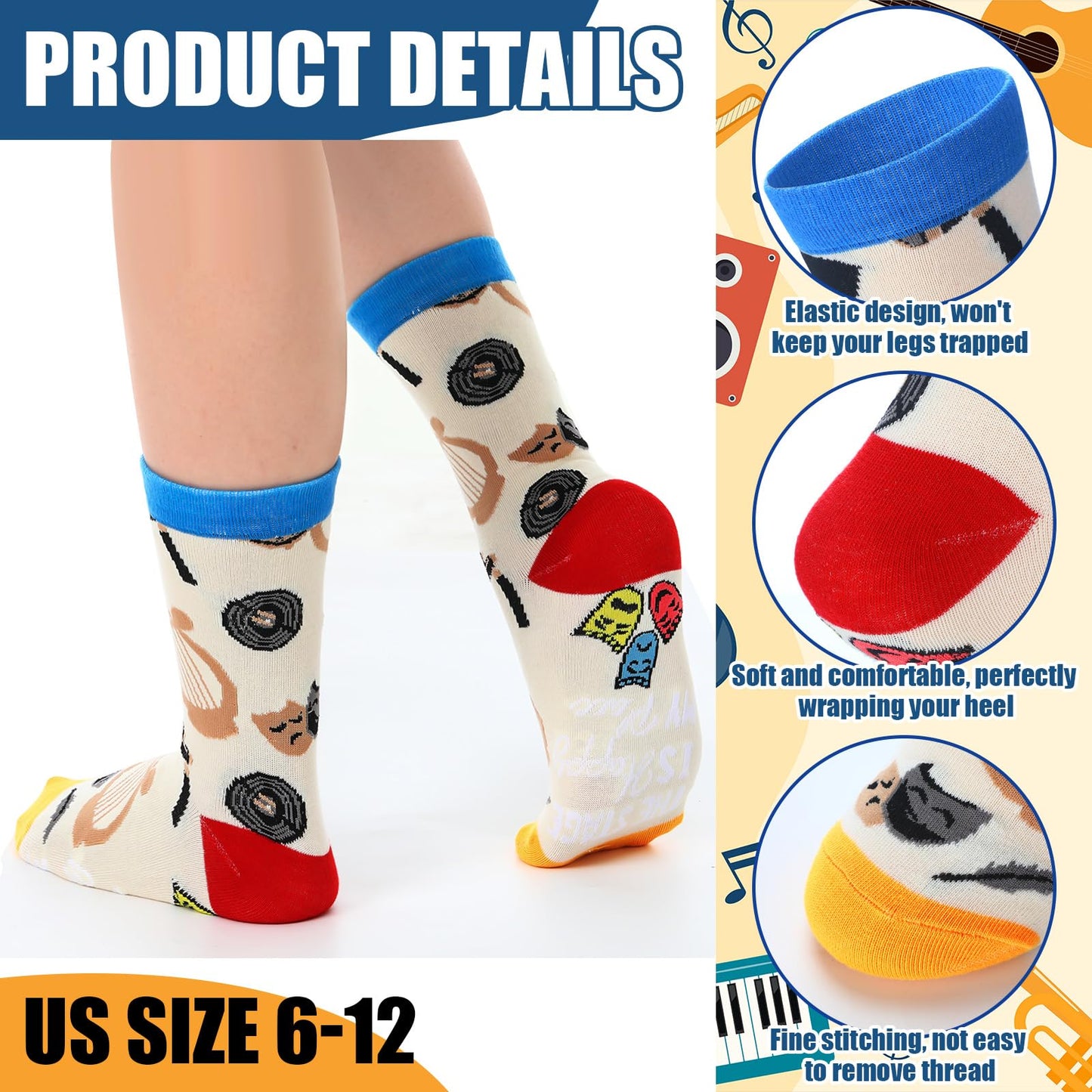 Glitopper 6 Pairs Funny Theatre Socks for Men Women Gifts Clothing Broadway Musical Theater Lover Gifts Drama Socks