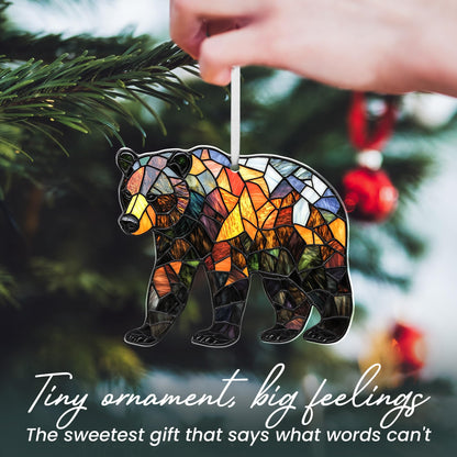 FLAGWIX Christmas Bear Gifts for Women - 2D Flat (Not 3D) Acrylic Christmas Ornaments 2025 Tree - Brown Bear Ornaments, Animal Lover Birthday Gifts for Women Men Mom Dad Friend, Animal Lovers Gift