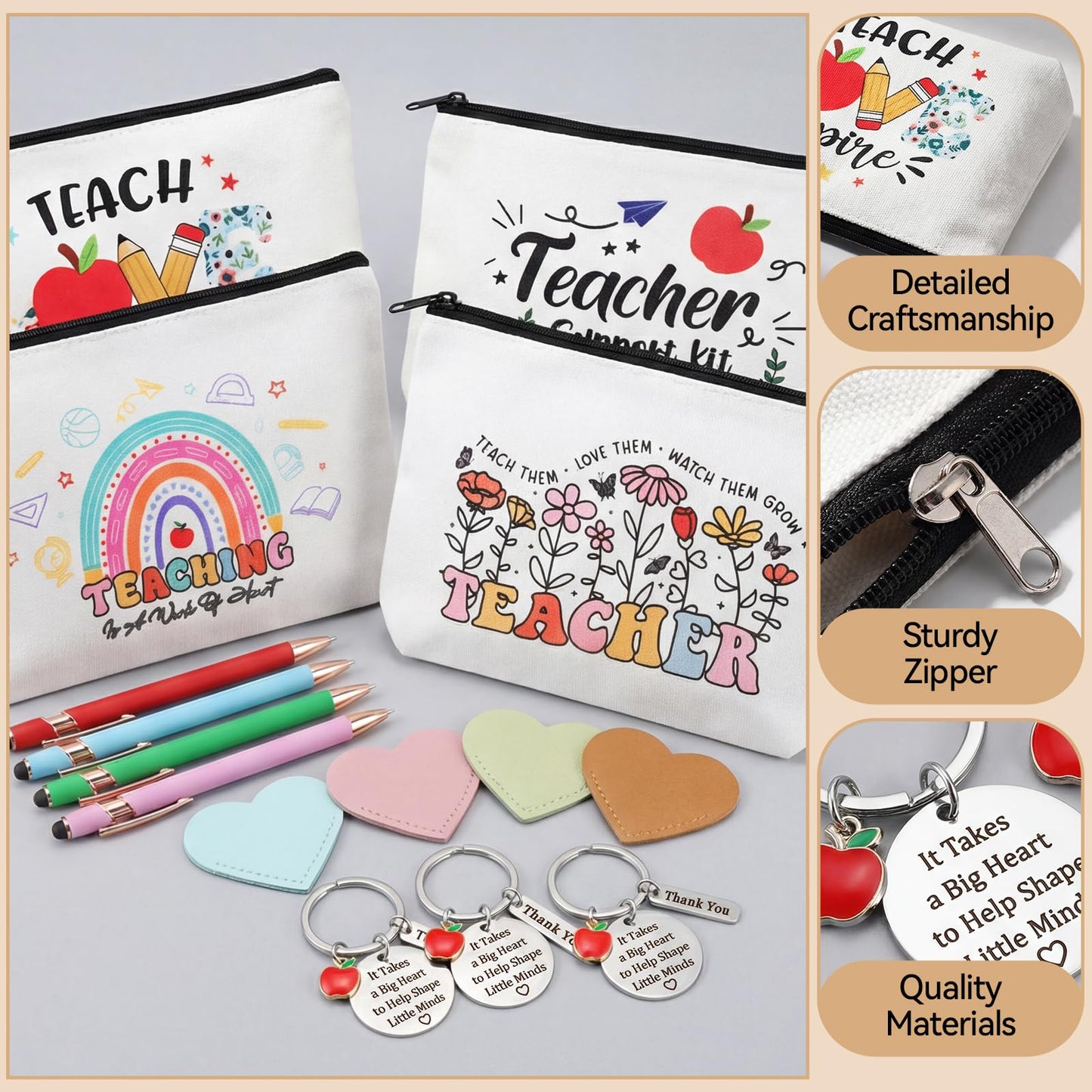 BESARME Teacher Appreciation Gifts Bulk, 16 Pcs Multi Color Large Bags, Pens, Keychains and Bookmarks for Teachers - for Teacher Appreciation Week Christmas Back to School and Retirement